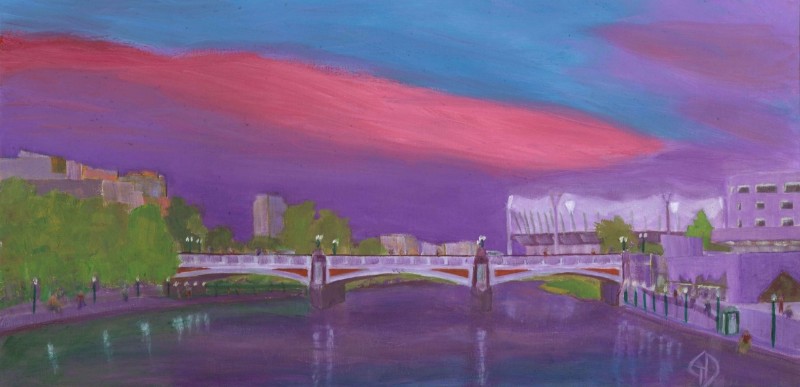 Yarra bridge.jpg - Yarra with the MCG lights oil on canvas - 10x20" (254 x 508 mm) Scanned 13 February 2013